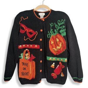 VTG Halloween Y2K Alexandra Bartlett Large Cardigan Sweater Pumpkin Candy Corn